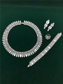 4pcs Luxury Jewelry Set: Necklace, Earrings, Ring, Bracelet With Cubic Zirconia, Bridal Jewelry Set, Valentine's Day Gift, Exquisite Necklace Set